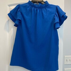 Chic Blue Ruffle Sleeve Blouse